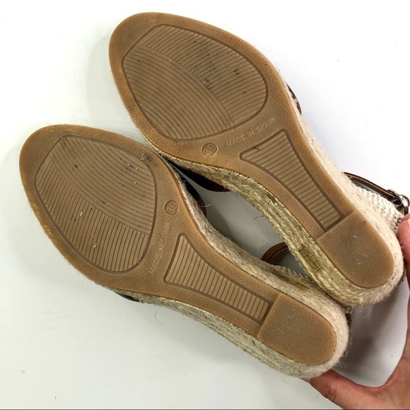 Maypol Anthropologie wedge espadrilles metallic red leather toe woven heel 39 - Picture 10 of 12